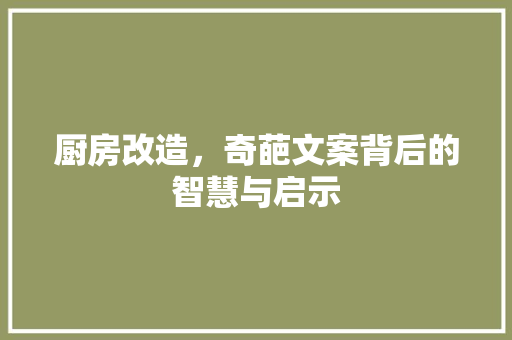 厨房改造，奇葩文案背后的智慧与启示
