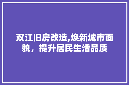 双江旧房改造,焕新城市面貌，提升居民生活品质