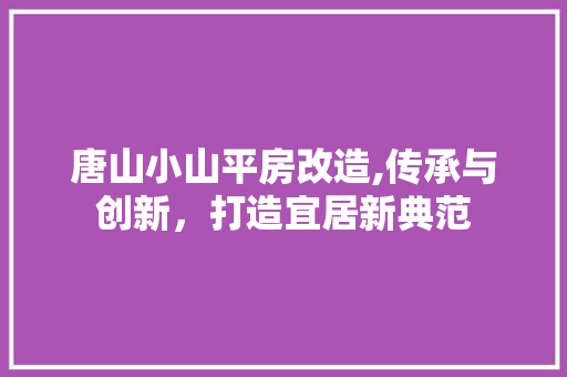 唐山小山平房改造,传承与创新，打造宜居新典范