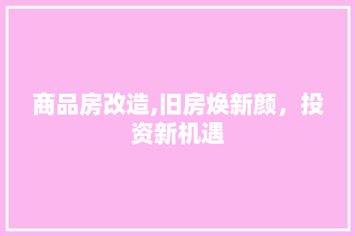 商品房改造,旧房焕新颜，投资新机遇