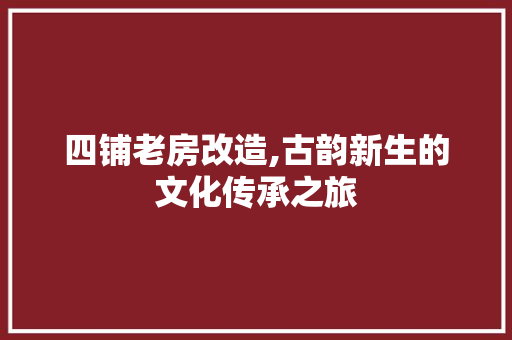 四铺老房改造,古韵新生的文化传承之旅