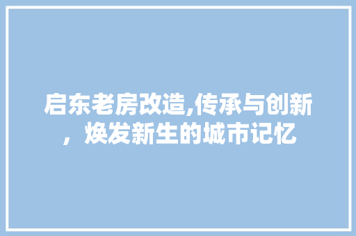 启东老房改造,传承与创新，焕发新生的城市记忆