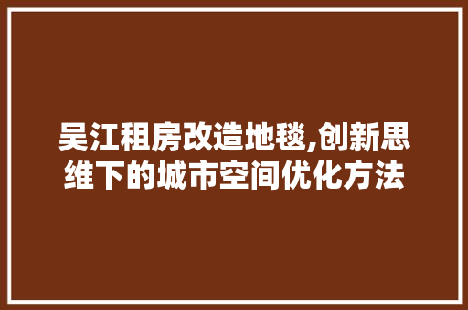 吴江租房改造地毯,创新思维下的城市空间优化方法