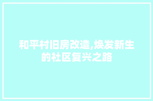 和平村旧房改造,焕发新生的社区复兴之路