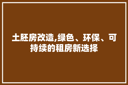 土胚房改造,绿色、环保、可持续的租房新选择