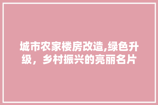城市农家楼房改造,绿色升级，乡村振兴的亮丽名片