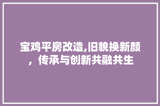 宝鸡平房改造,旧貌换新颜，传承与创新共融共生