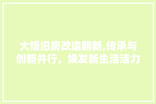 大悟旧房改造翻新,传承与创新并行，焕发新生活活力