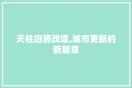 天柱旧房改造,城市更新的新篇章