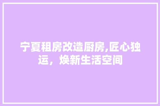宁夏租房改造厨房,匠心独运，焕新生活空间