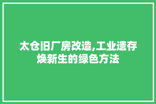 太仓旧厂房改造,工业遗存焕新生的绿色方法