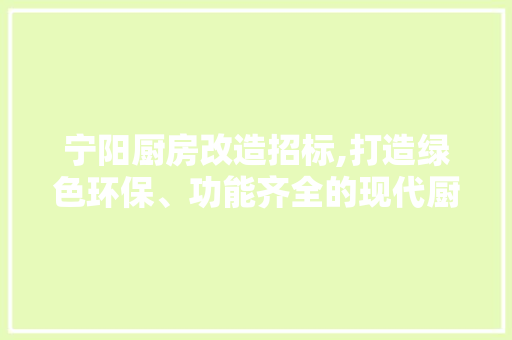 宁阳厨房改造招标,打造绿色环保、功能齐全的现代厨房