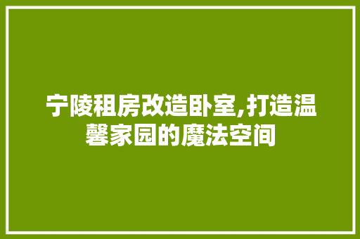 宁陵租房改造卧室,打造温馨家园的魔法空间