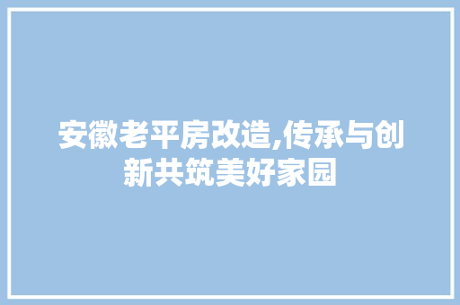 安徽老平房改造,传承与创新共筑美好家园