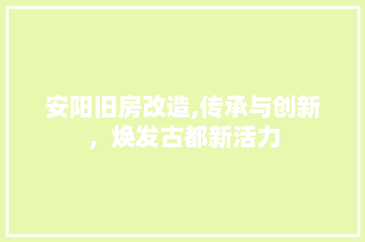 安阳旧房改造,传承与创新，焕发古都新活力