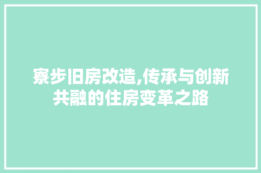 寮步旧房改造,传承与创新共融的住房变革之路