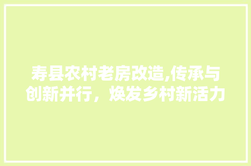 寿县农村老房改造,传承与创新并行，焕发乡村新活力