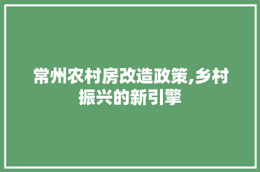 常州农村房改造政策,乡村振兴的新引擎