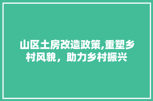 山区土房改造政策,重塑乡村风貌，助力乡村振兴