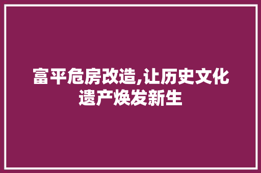 富平危房改造,让历史文化遗产焕发新生