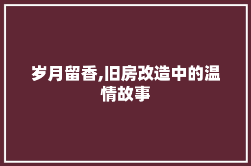 岁月留香,旧房改造中的温情故事