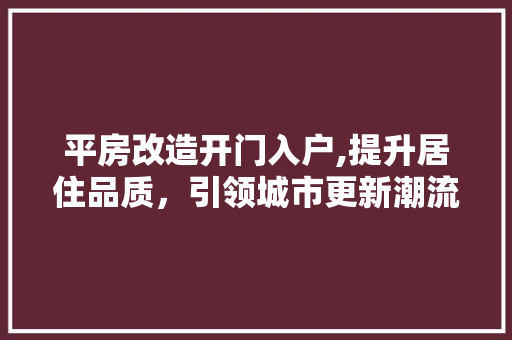 平房改造开门入户,提升居住品质，引领城市更新潮流
