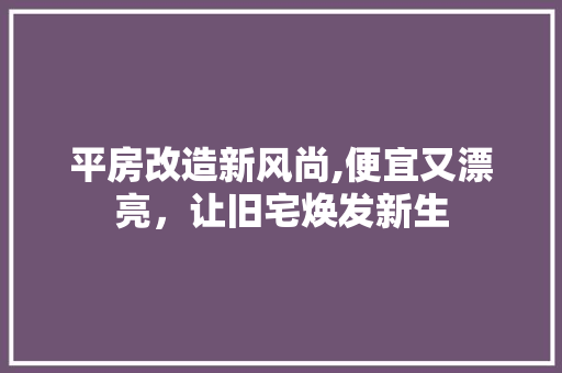 平房改造新风尚,便宜又漂亮，让旧宅焕发新生
