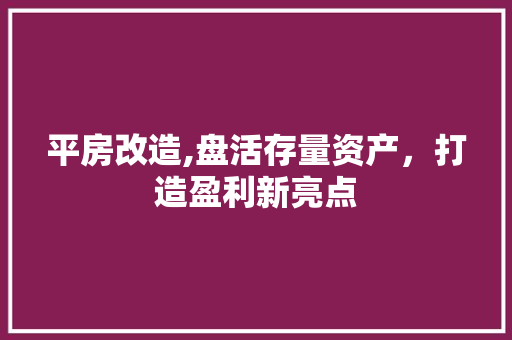 平房改造,盘活存量资产，打造盈利新亮点