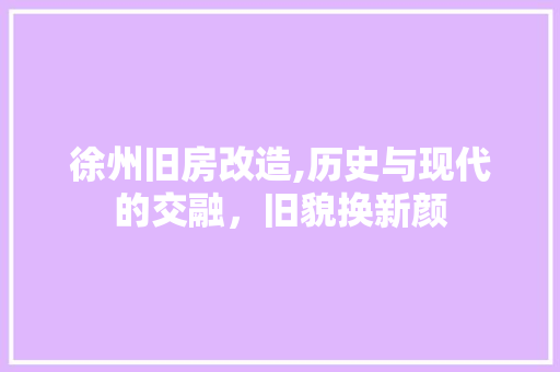 徐州旧房改造,历史与现代的交融，旧貌换新颜