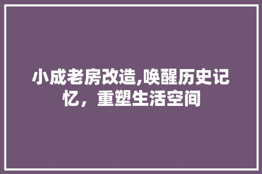 小成老房改造,唤醒历史记忆，重塑生活空间