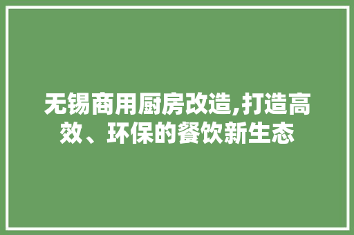无锡商用厨房改造,打造高效、环保的餐饮新生态