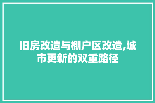 旧房改造与棚户区改造,城市更新的双重路径