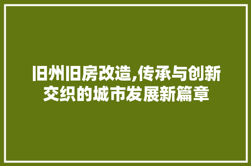 旧州旧房改造,传承与创新交织的城市发展新篇章