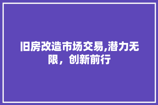 旧房改造市场交易,潜力无限，创新前行