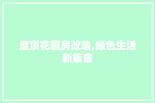 屋顶花园房改造,绿色生活新篇章
