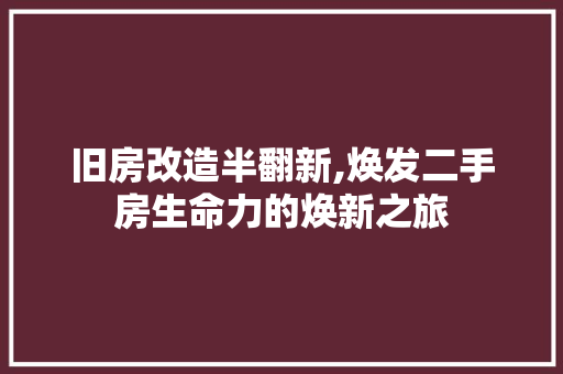 旧房改造半翻新,焕发二手房生命力的焕新之旅