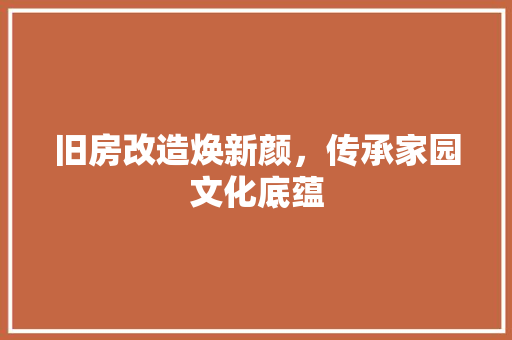 旧房改造焕新颜，传承家园文化底蕴