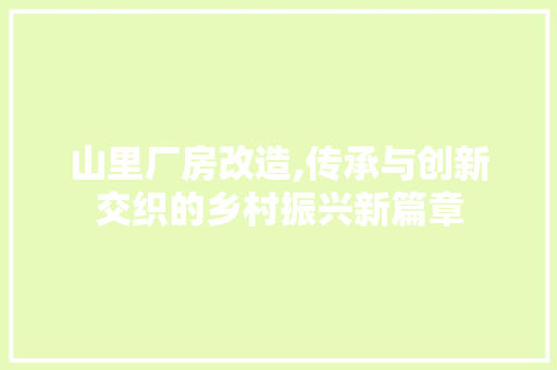 山里厂房改造,传承与创新交织的乡村振兴新篇章