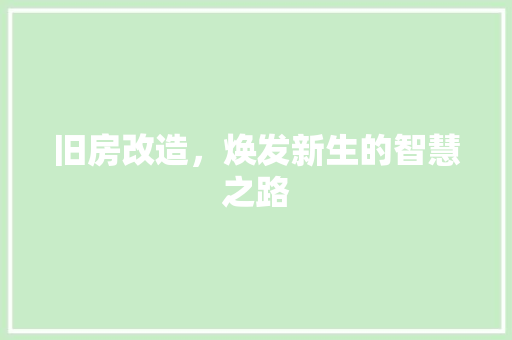 旧房改造，焕发新生的智慧之路
