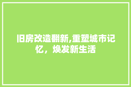 旧房改造翻新,重塑城市记忆，焕发新生活