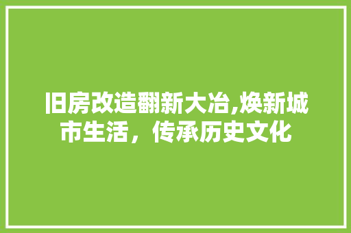 旧房改造翻新大冶,焕新城市生活，传承历史文化