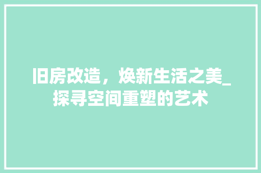 旧房改造，焕新生活之美_探寻空间重塑的艺术