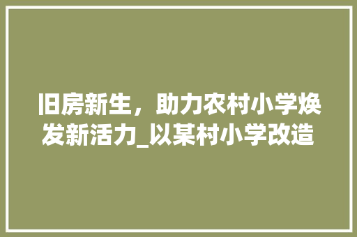 旧房新生，助力农村小学焕发新活力_以某村小学改造为例