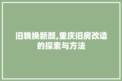旧貌换新颜,重庆旧房改造的探索与方法