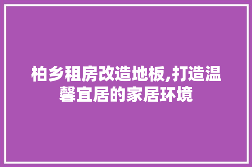 柏乡租房改造地板,打造温馨宜居的家居环境