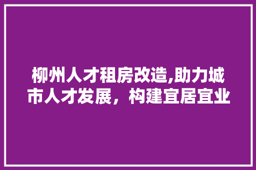 柳州人才租房改造,助力城市人才发展，构建宜居宜业新环境