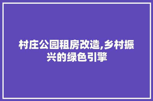 村庄公园租房改造,乡村振兴的绿色引擎