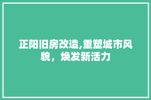 正阳旧房改造,重塑城市风貌，焕发新活力