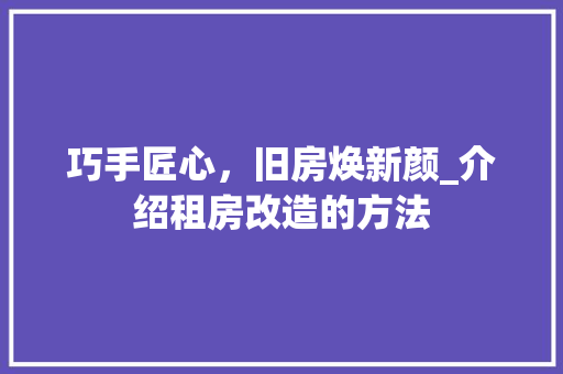 巧手匠心，旧房焕新颜_介绍租房改造的方法