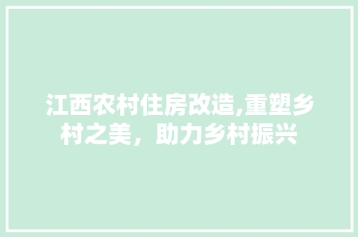 江西农村住房改造,重塑乡村之美，助力乡村振兴